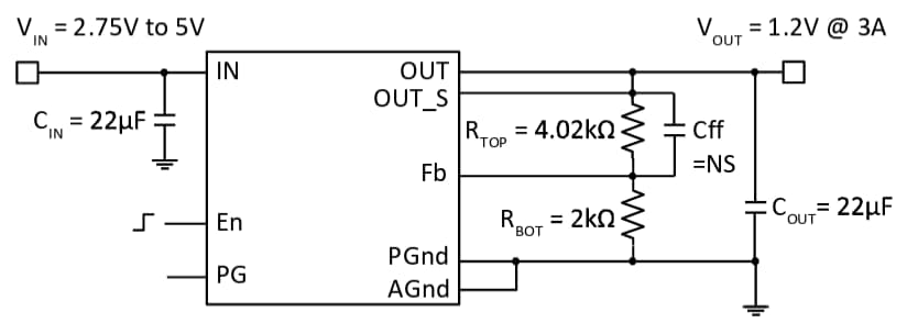 Schéma du circuit d'application - TDK Convertisseur Buck µPOL™ FS3303